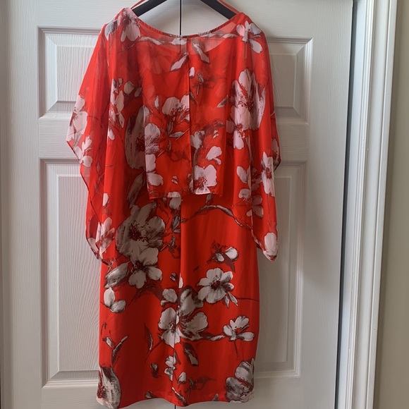 Laura poppy red large white floral tank dress removable  chiffon poncho EUC - Picture 2 of 6